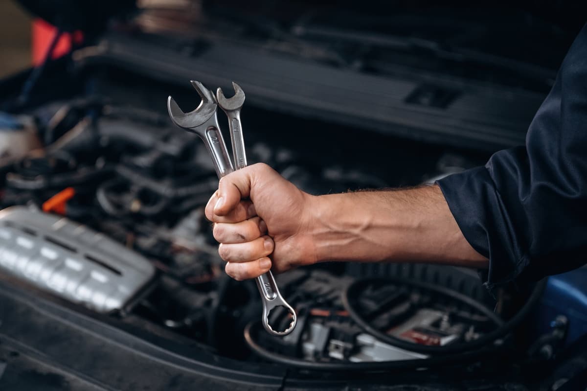 Mechanic working on a car